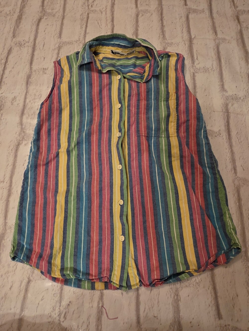 Vintage Womens Access Striped Tank Shirt Sz Medium